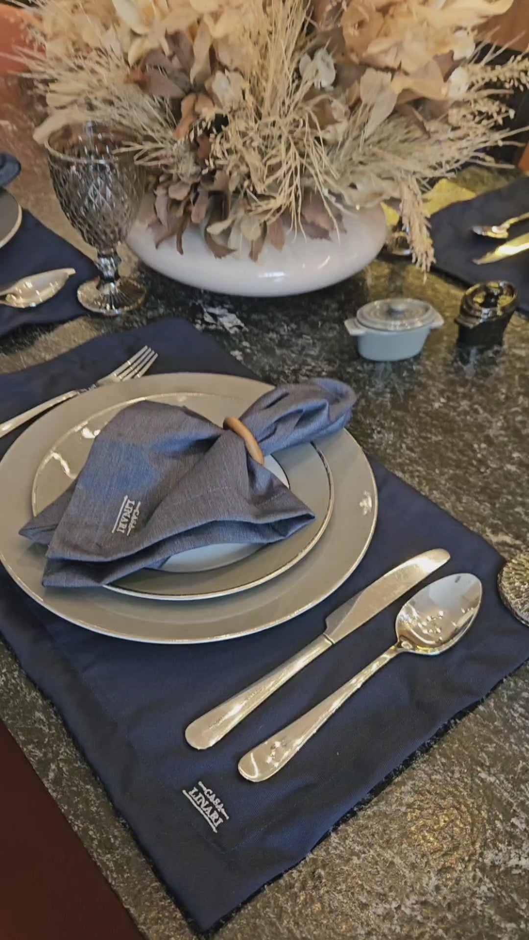 Kit Mesa Posta Premium Guardanapos E Jogo Americano - Azul Marinho