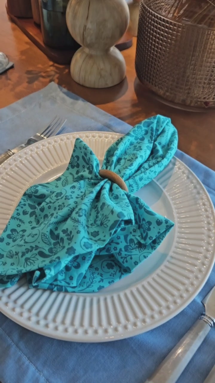 Kit Mesa Posta Premium Guardanapos E Jogo Americano Flores Azul com Azul Celeste